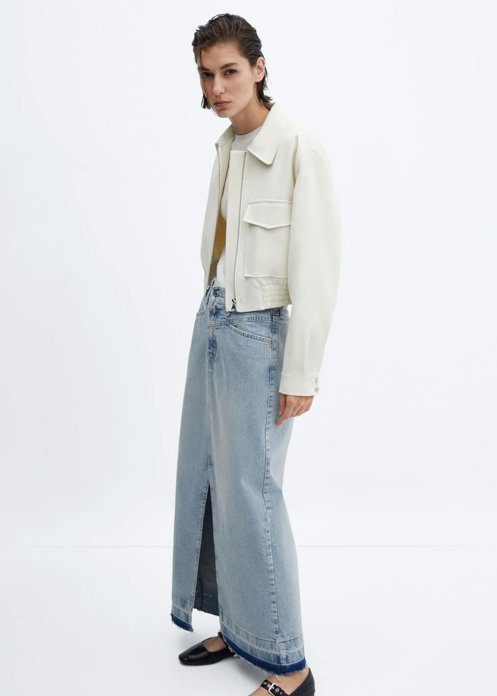 Mango raw hem detail denim maxi skirt Product Image
