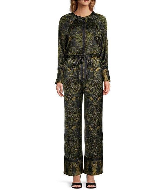 Antonio Melani Noah Motif Print Satin Banded Neck Raglan Long Sleeve Button Front Coordinating Blouse Product Image