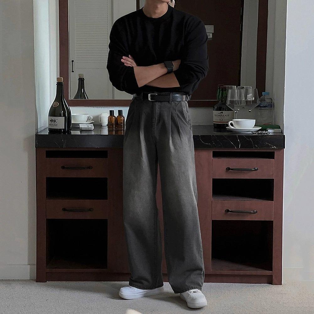 RT No. 12313 PLEATED WASHED GRAY DENIM JEANS Product Image