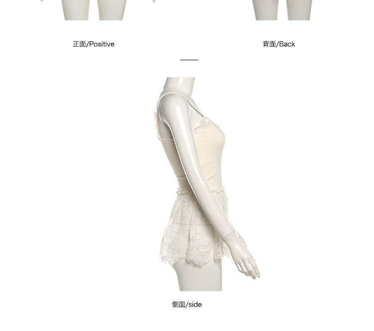 One-Shoulder Plain Ribbed Sweater / Lace Trim Camisole Top Product Image