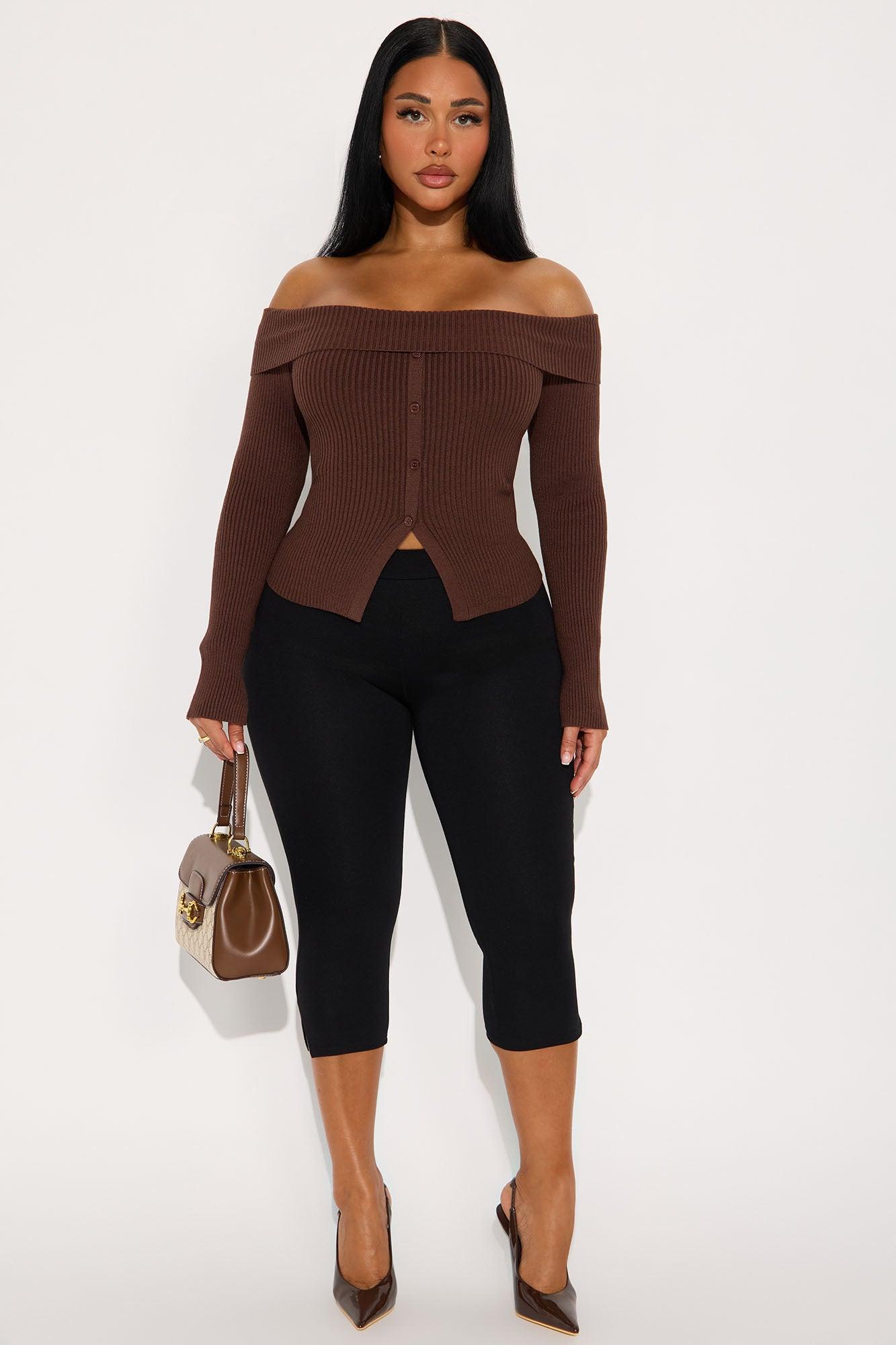 Make Time For Me Foldover Sweater - Brown Product Image