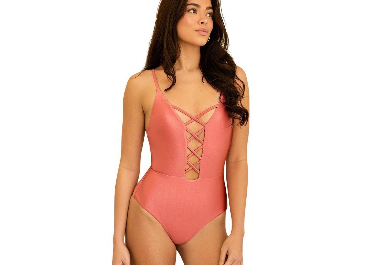 Dippin' Daisy's Women's Bliss Moderate Coverage One Piece Swimsuit in Pink/White - Product Image