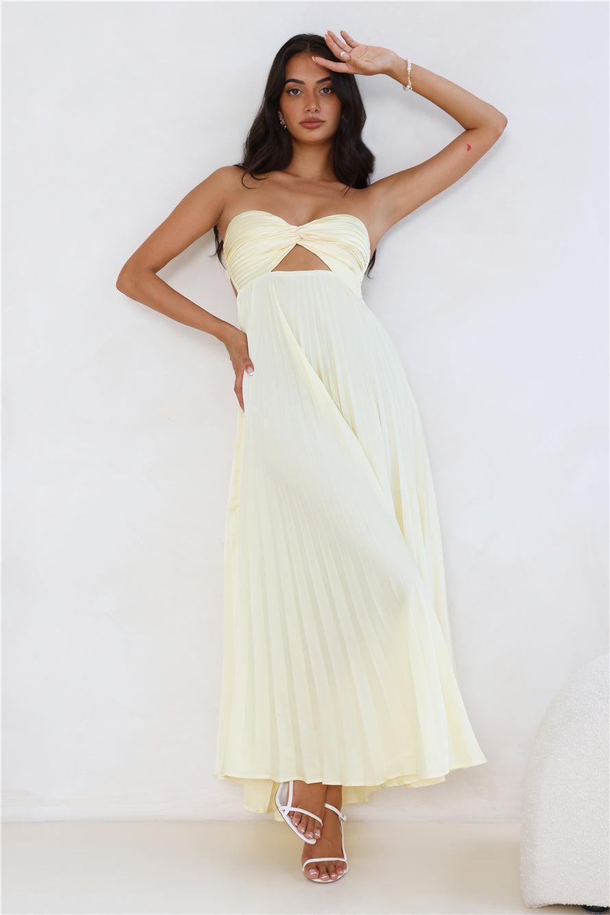 Clouds Of Love Strapless Pleated Maxi Dress Lemon Product Image