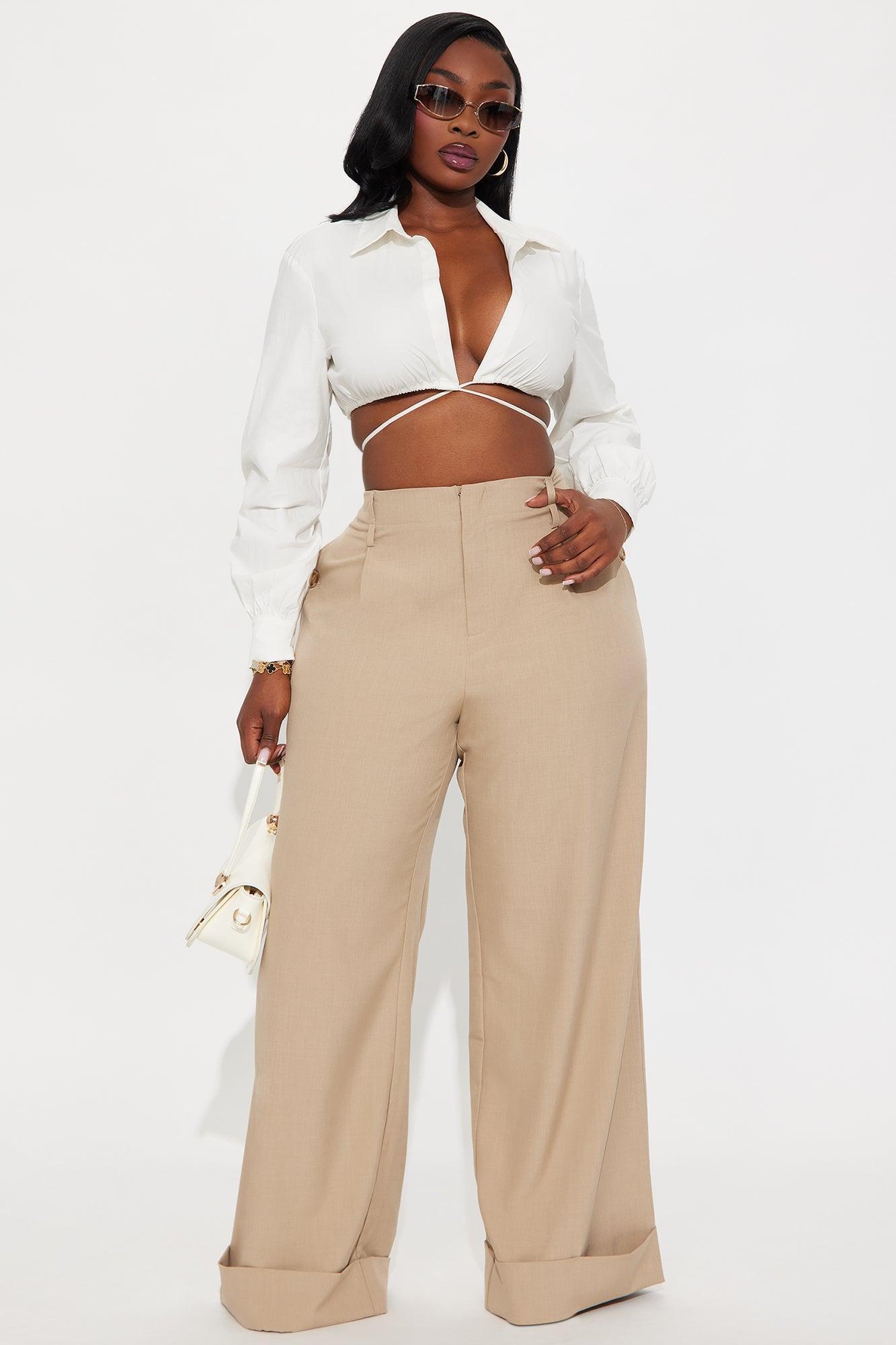 Kiah Cuffed Wide Leg Trouser - Tan Product Image