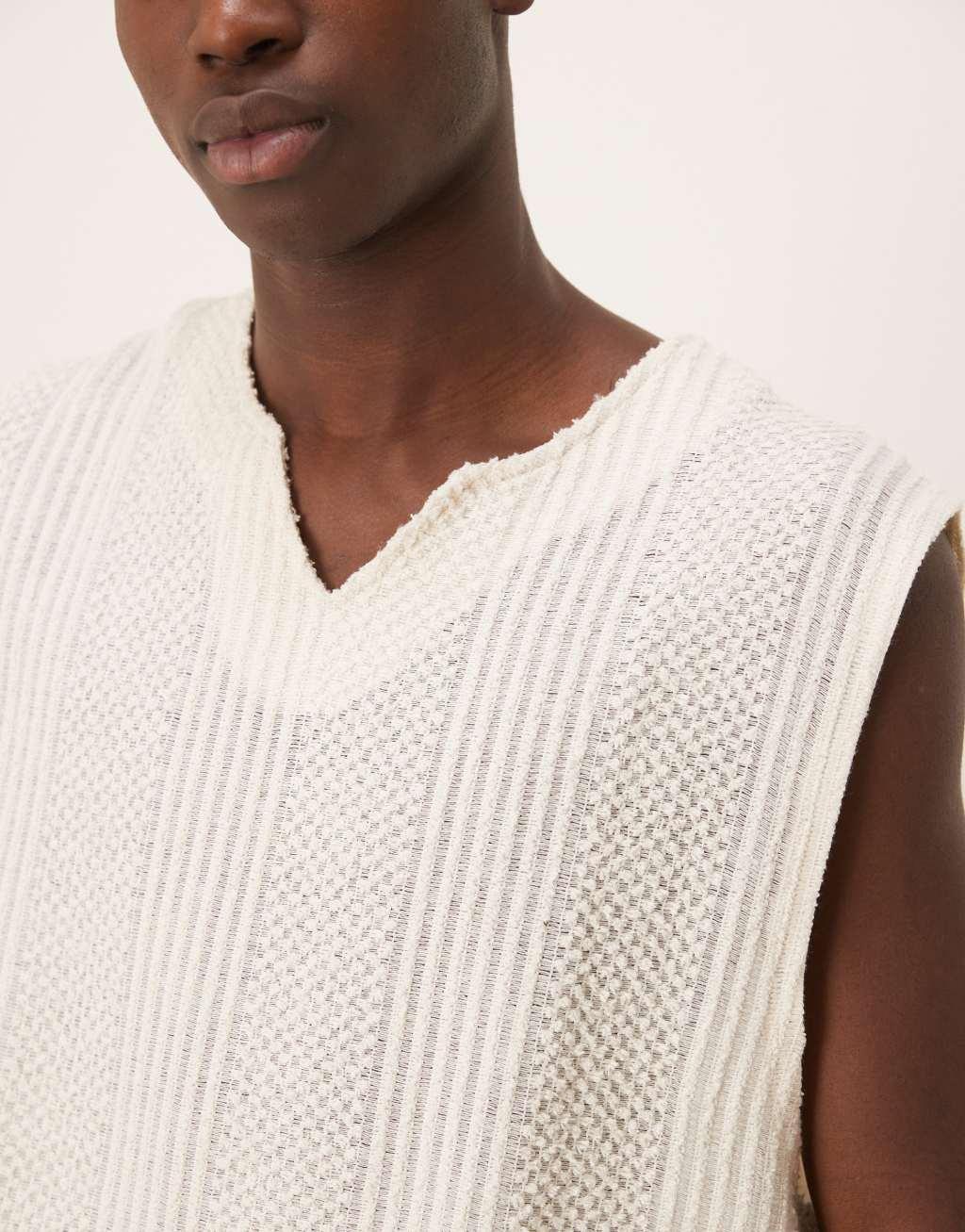 ASOS DESIGN boxy oversized tank with notch neck in heavyweight cream textured fabric Product Image
