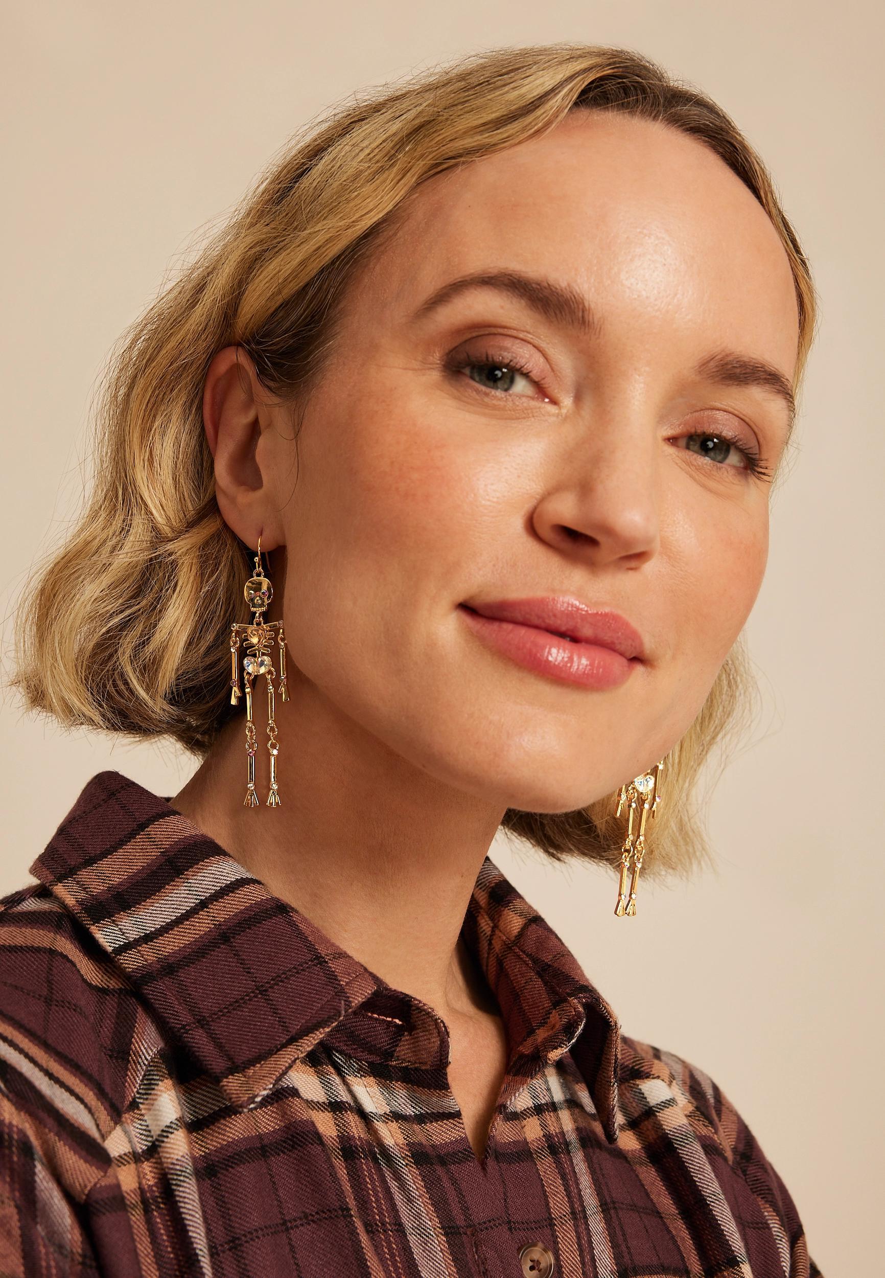 Gold Skeleton Drop Earrings Product Image