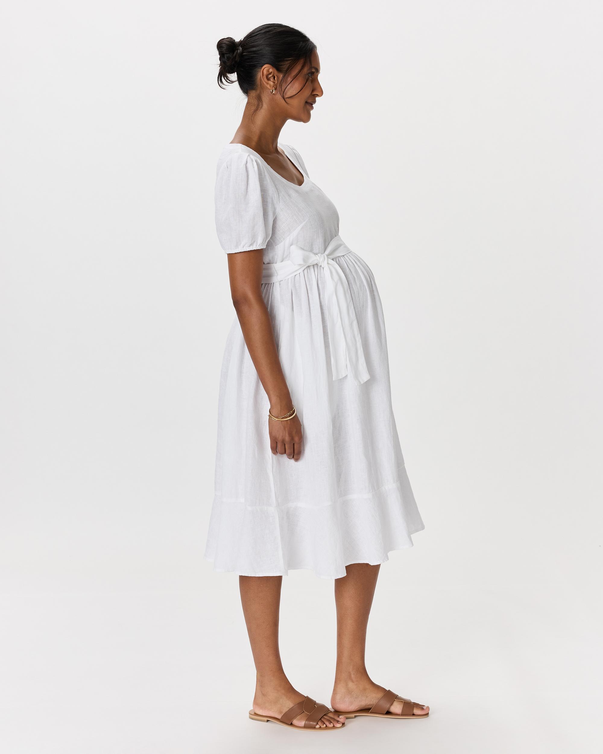 Quince | Women's 100% European Linen Maternity Short Sleeve Midi Dress Tencel Product Image