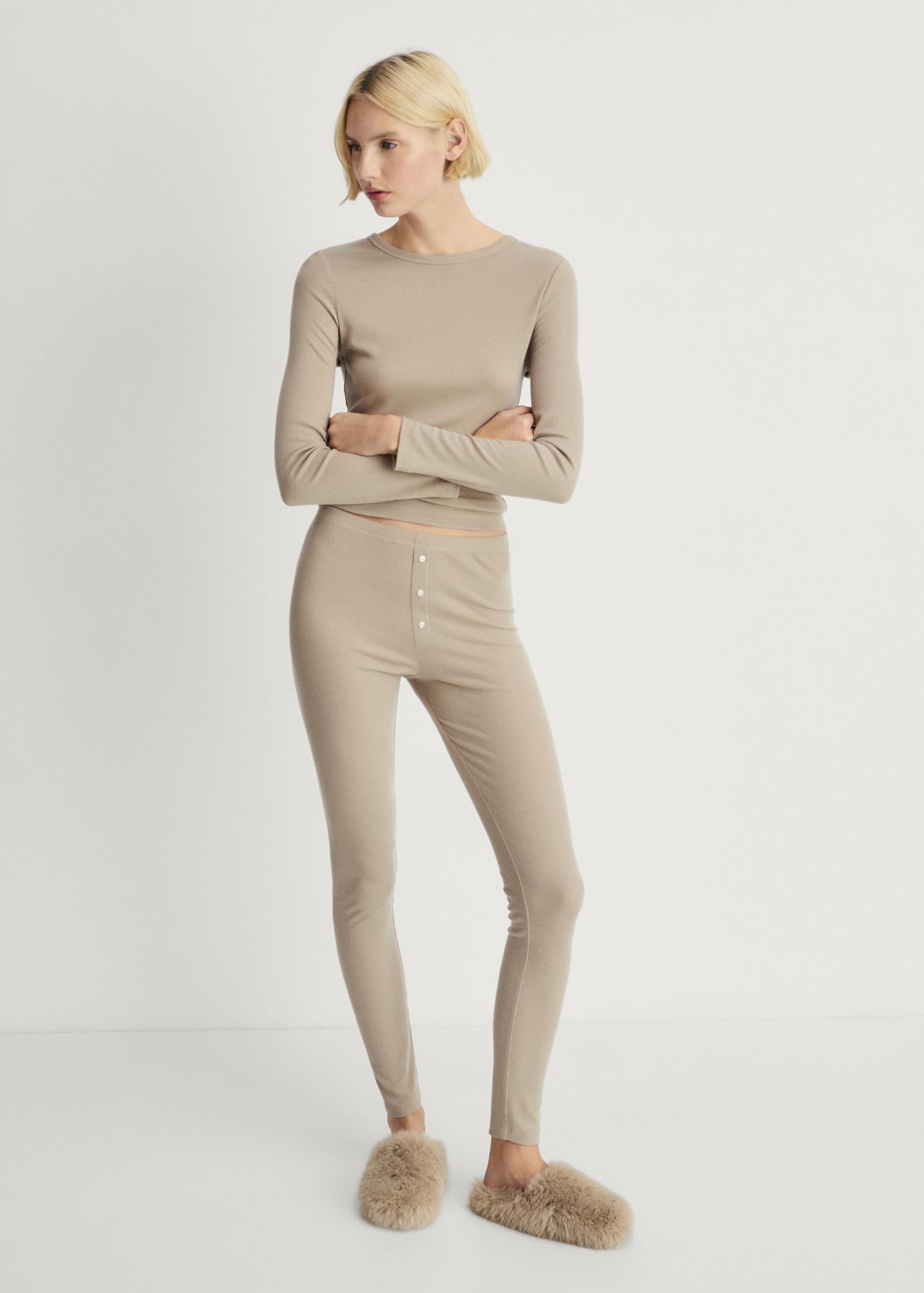 Long rib-knit pants - Women | MANGO USA Product Image