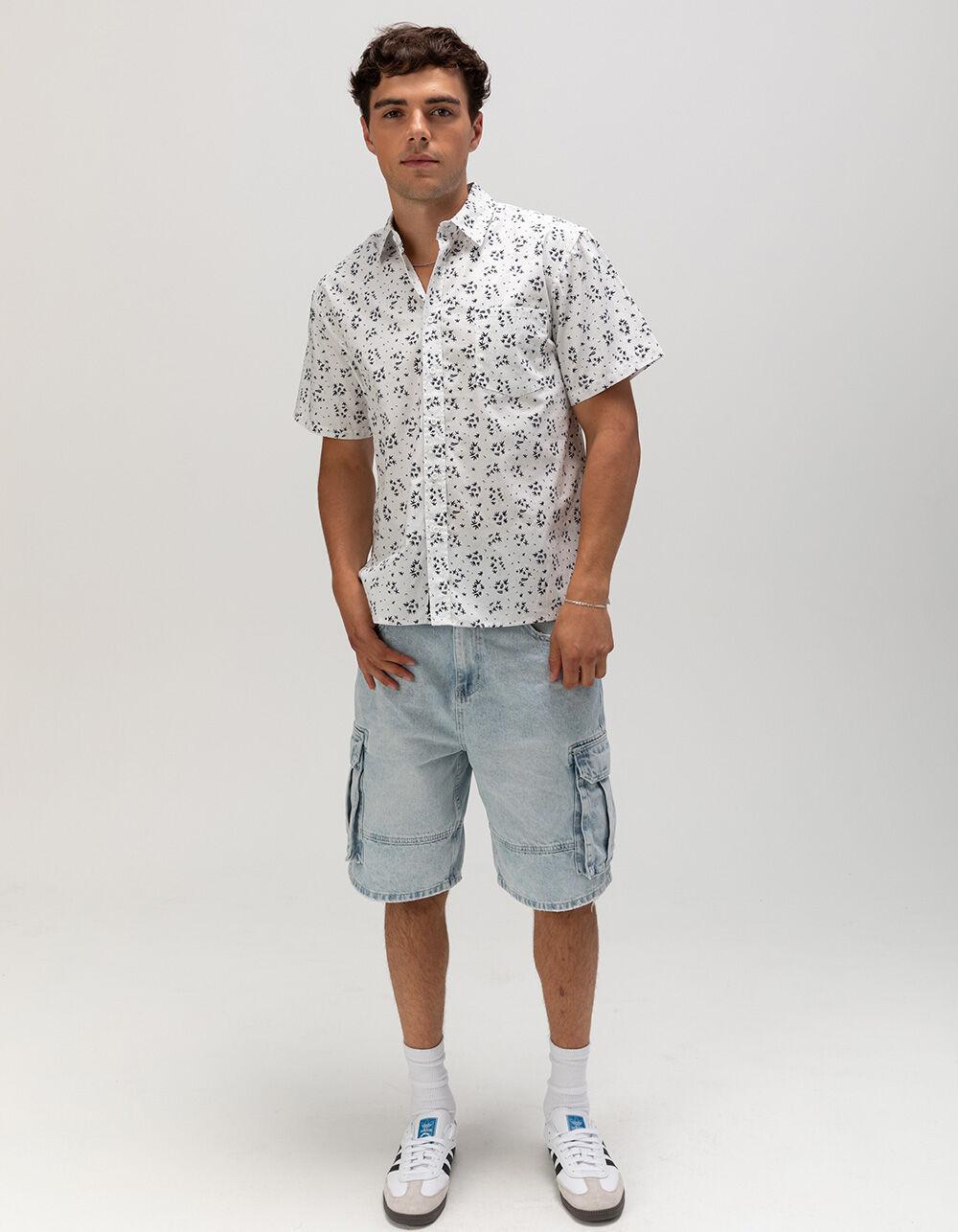 RSQ Mens Ditsy Print Poplin Button Up Shirt - WHITE Product Image