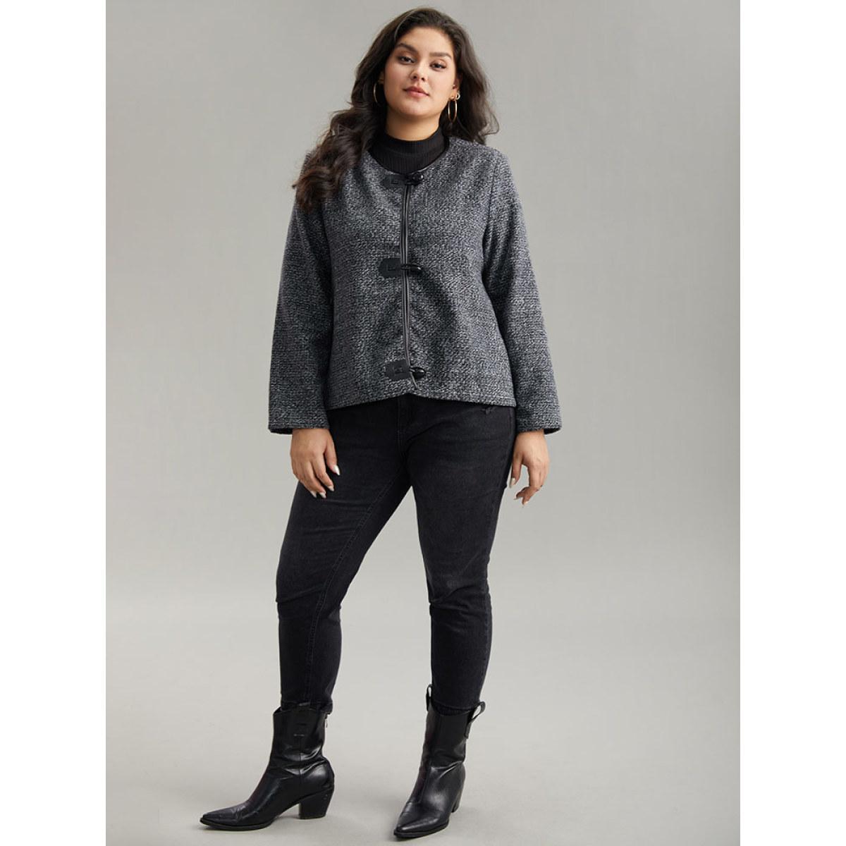 Plus Size Plain Textured Buckle Detail Coat Women DimGray Casual Texture Ladies Dailywear Winter Coats BloomChic 26/4X Product Image