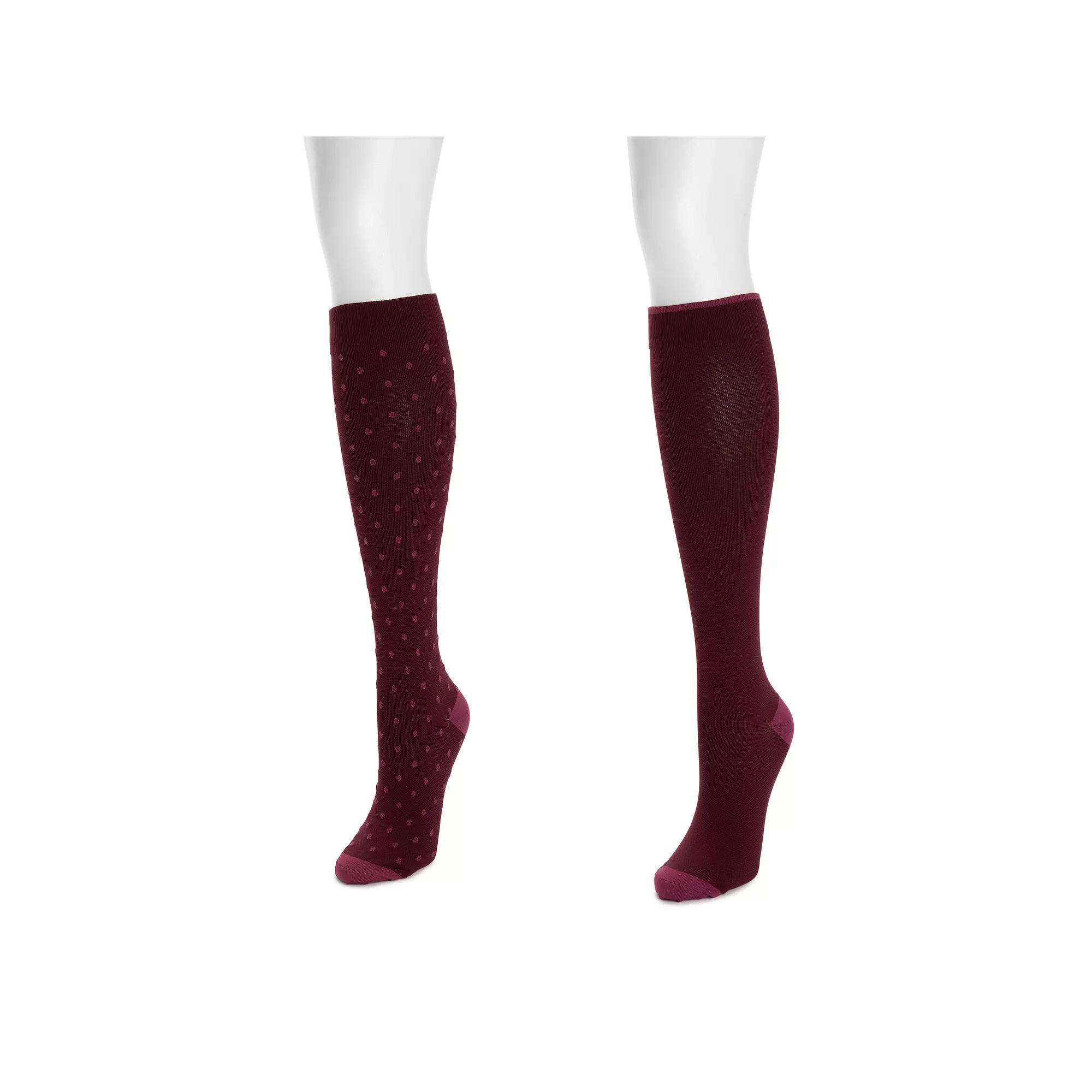 Womens MUK LUKS Nylon Compression Socks 2-Pack, Red Product Image