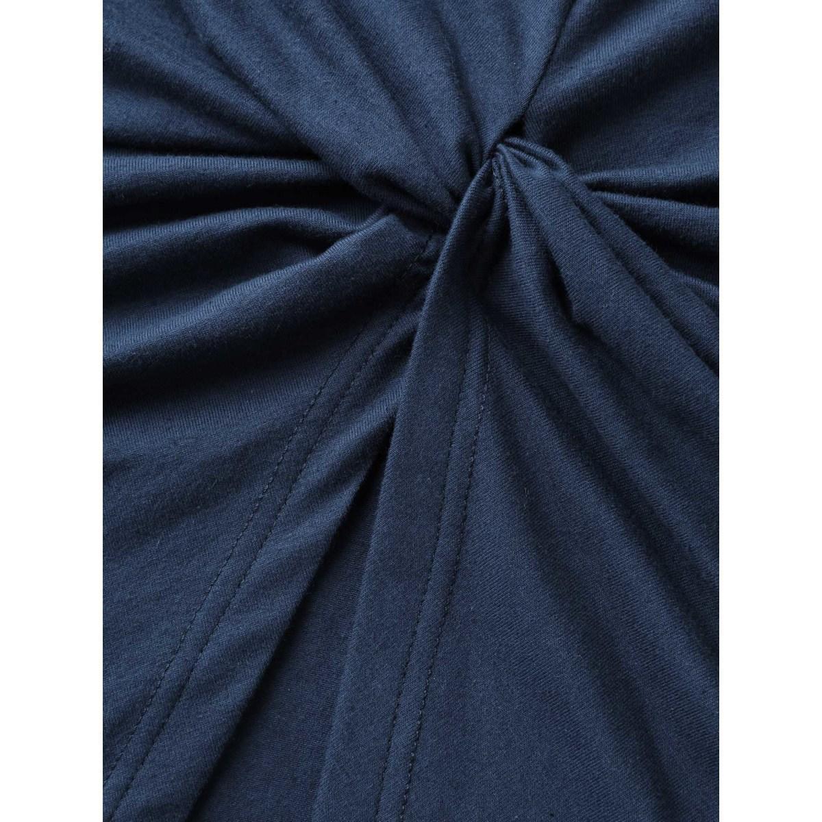 Plus Size Pure Cotton Knotted Backless T-Shirt Midnight Women Twist Round Neck Vacation T-shirts BloomChic 12/L Product Image
