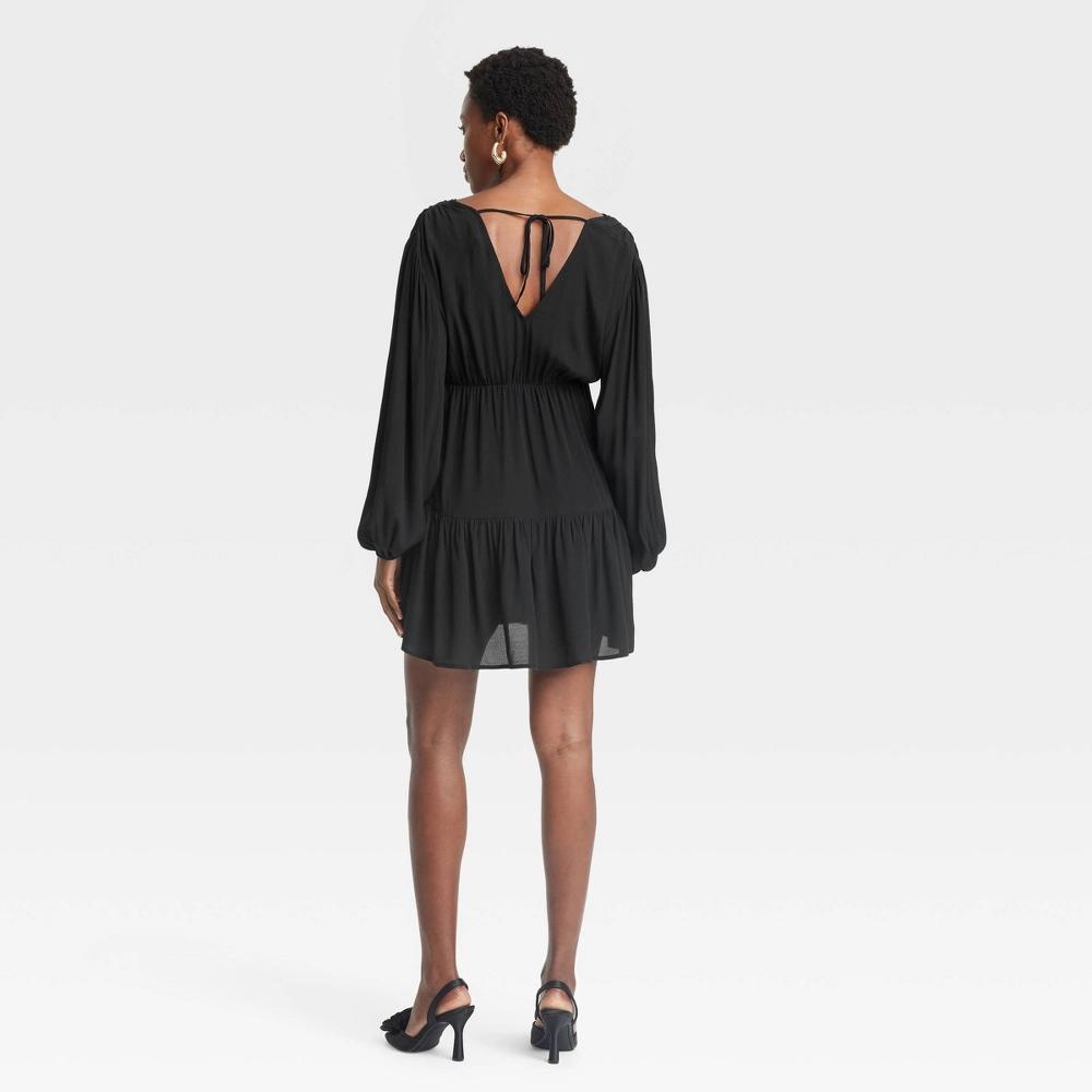 Womens Balloon Long Sleeve Dropped Waist Mini A-Line Dress - A New Day Black XS Product Image