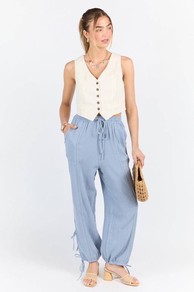 Sky High Blue Gauze Harem Pull On Pants FINAL SALE Product Image