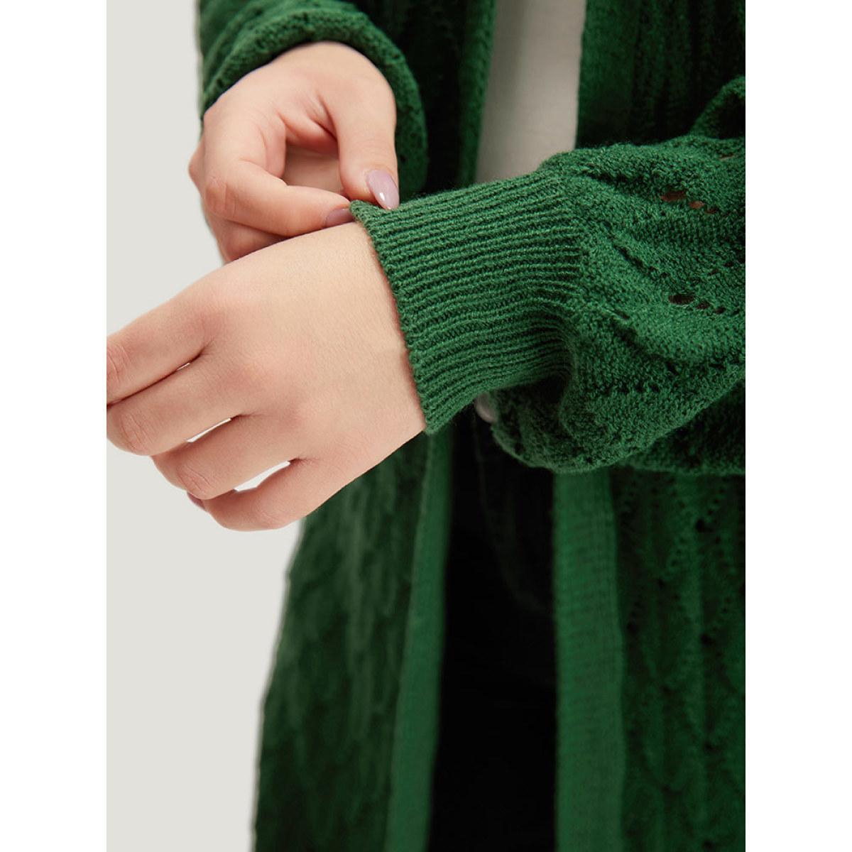 Plus Size Plain Geo Eyelet Drop Shoulder Maxi Cardigan Emerald Women Casual Loose Long Sleeve Dailywear Cardigans BloomChic 18-20/2X Product Image