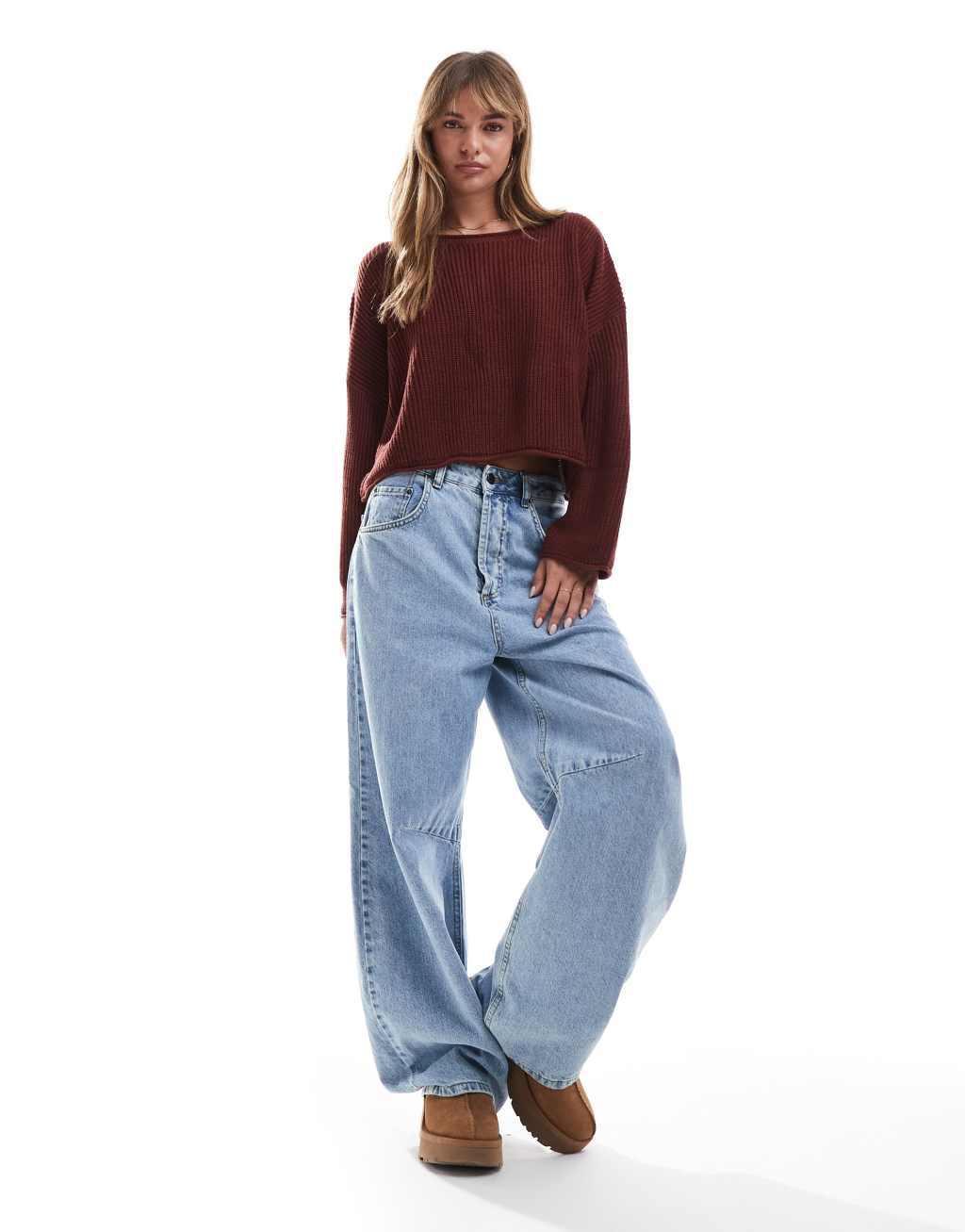 Miss Selfridge slouchy sweater in burgundy Product Image