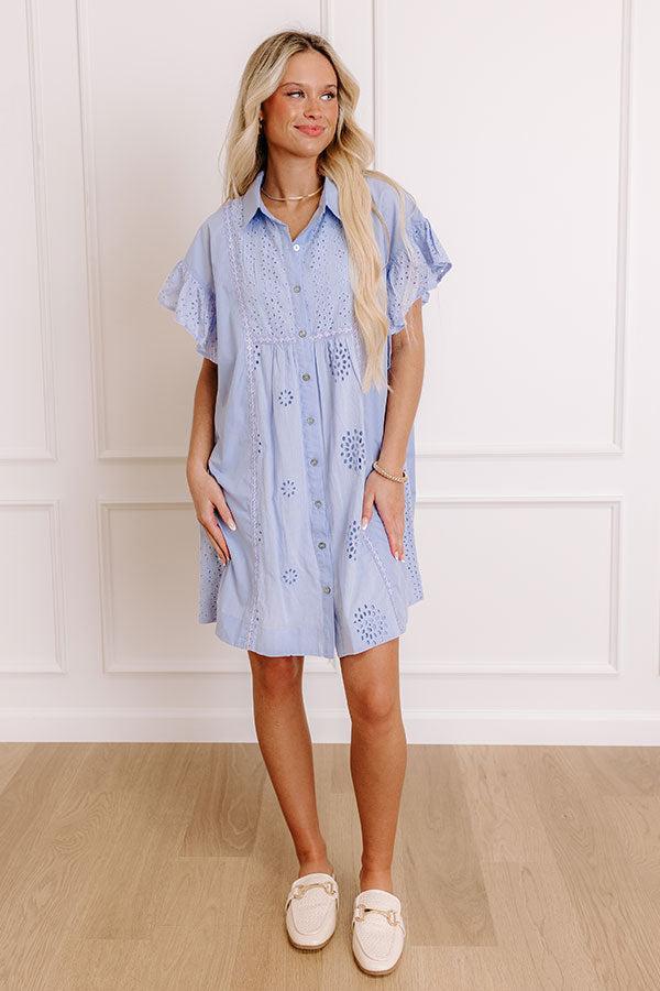 Brunch Ready Eyelet Mini Dress in in Light Periwinkle Product Image