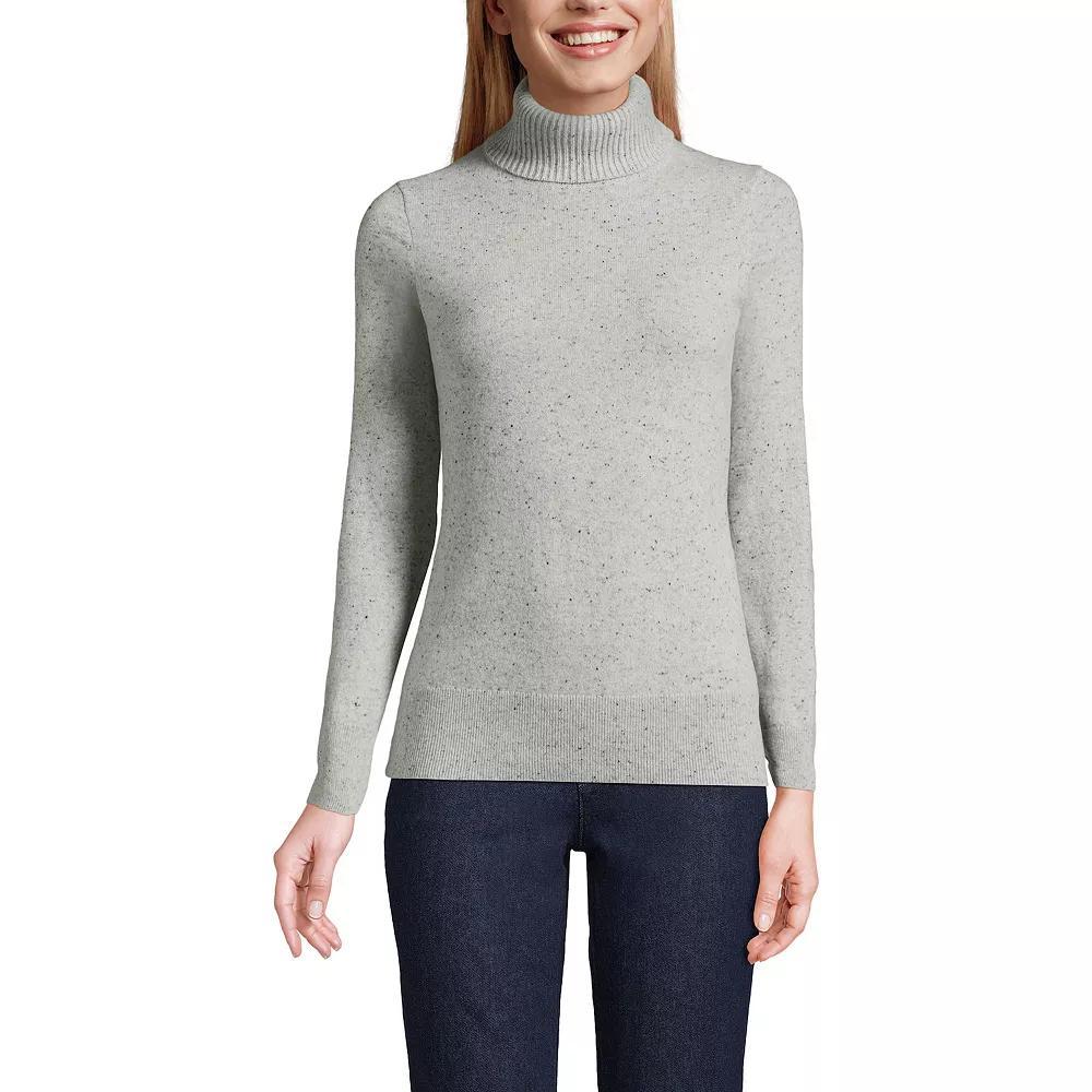 Women's Lands' End Turtleneck Cashmere Sweater, Size: XL, Gray Black Donegal Product Image