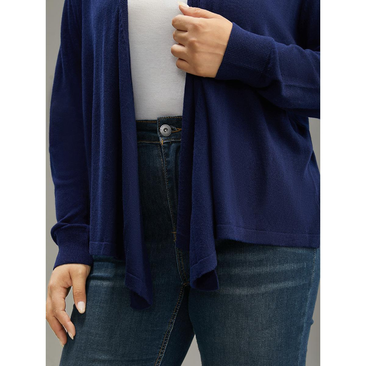 Plus Size Supersoft Essentials Asymmetrical Hem Elastic Cuffs Cardigan Indigo Women Basics Loose Long Sleeve Everyday Cardigans BloomChic 30/6X Product Image