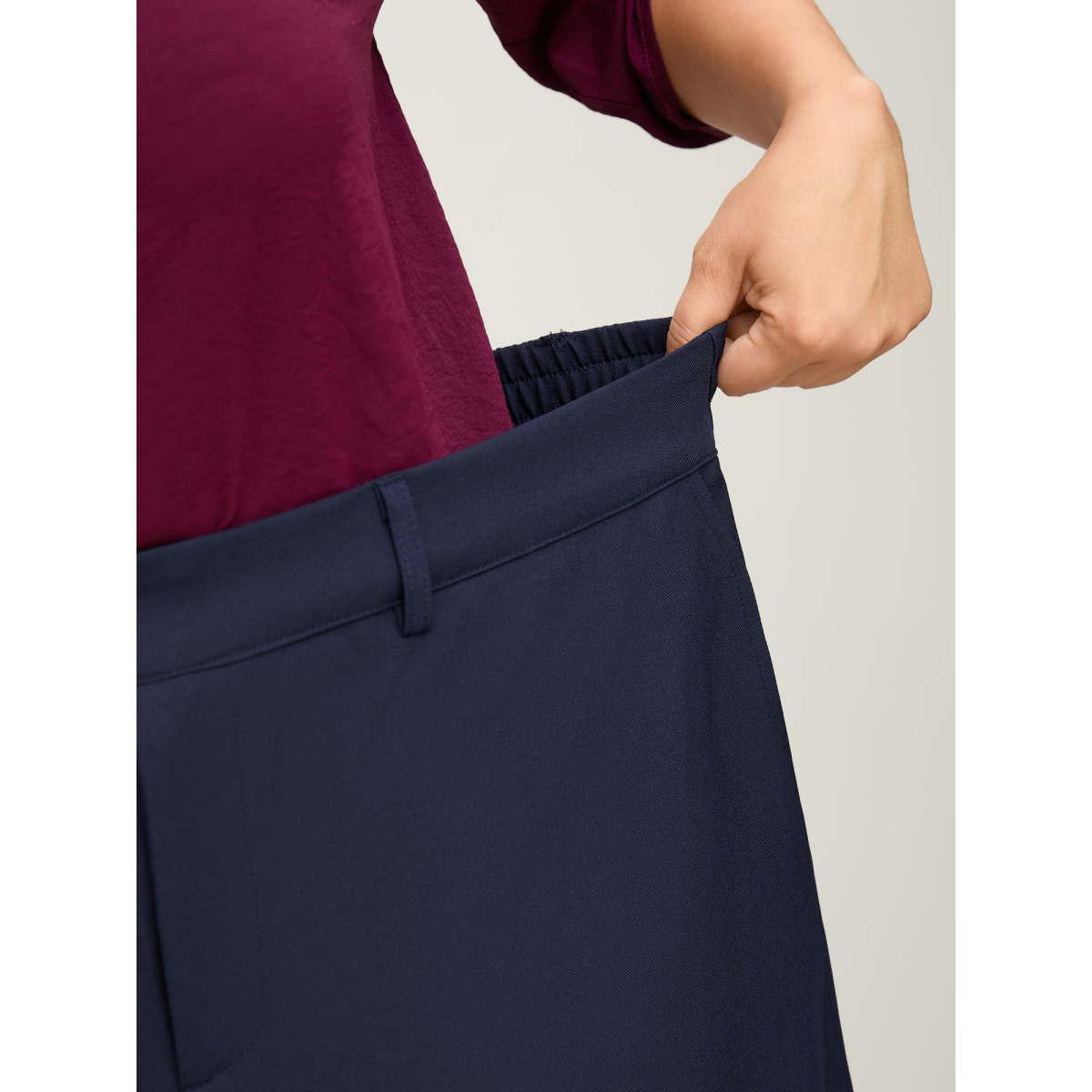 Plus Size Elastic Back Waist Metal Buckle Pants Women Indigo Loose Mid Rise Work Pants BloomChic 14-16/1X Product Image