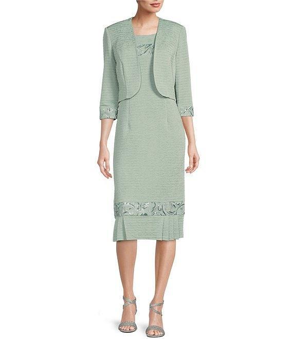 Le Bos 3/4 Sleeve Round Neck Embroidered Flounce Hem 2-Piece Jacket Dress Product Image