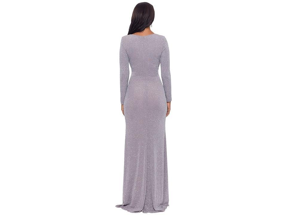 Betsy & Adam Long Long Sleeve Glitter Knit Gown (Granite) Women's Clothing Product Image