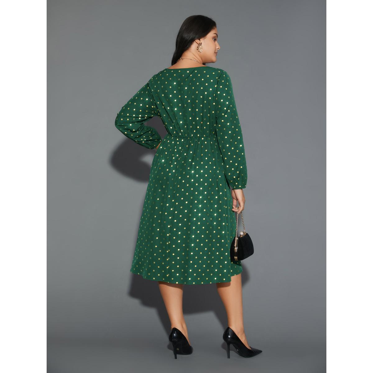 Plus Size Glitter Polka Dot Heart Neckline Dress Emerald Women Cocktail Woven ribbon&lace trim Party Curvy Bloomchic 28/5X Product Image