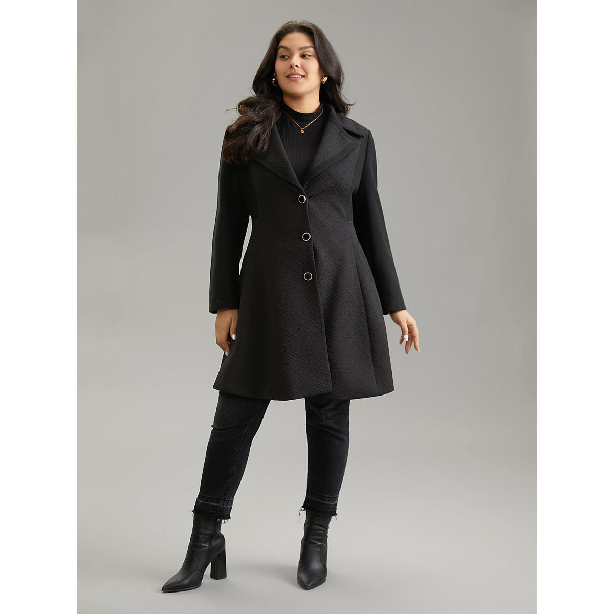 Plus Size Solid Textured Button Up Lapel Collar Woven Coat Women Black Elegant Texture Ladies Everyday Winter Coats BloomChic 28/5X Product Image