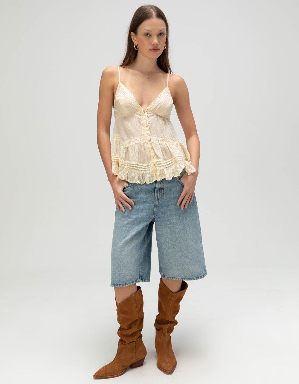 BDG Urban Outfitters Elsie Crinkle Womens Cami - LT YELLOW Product Image