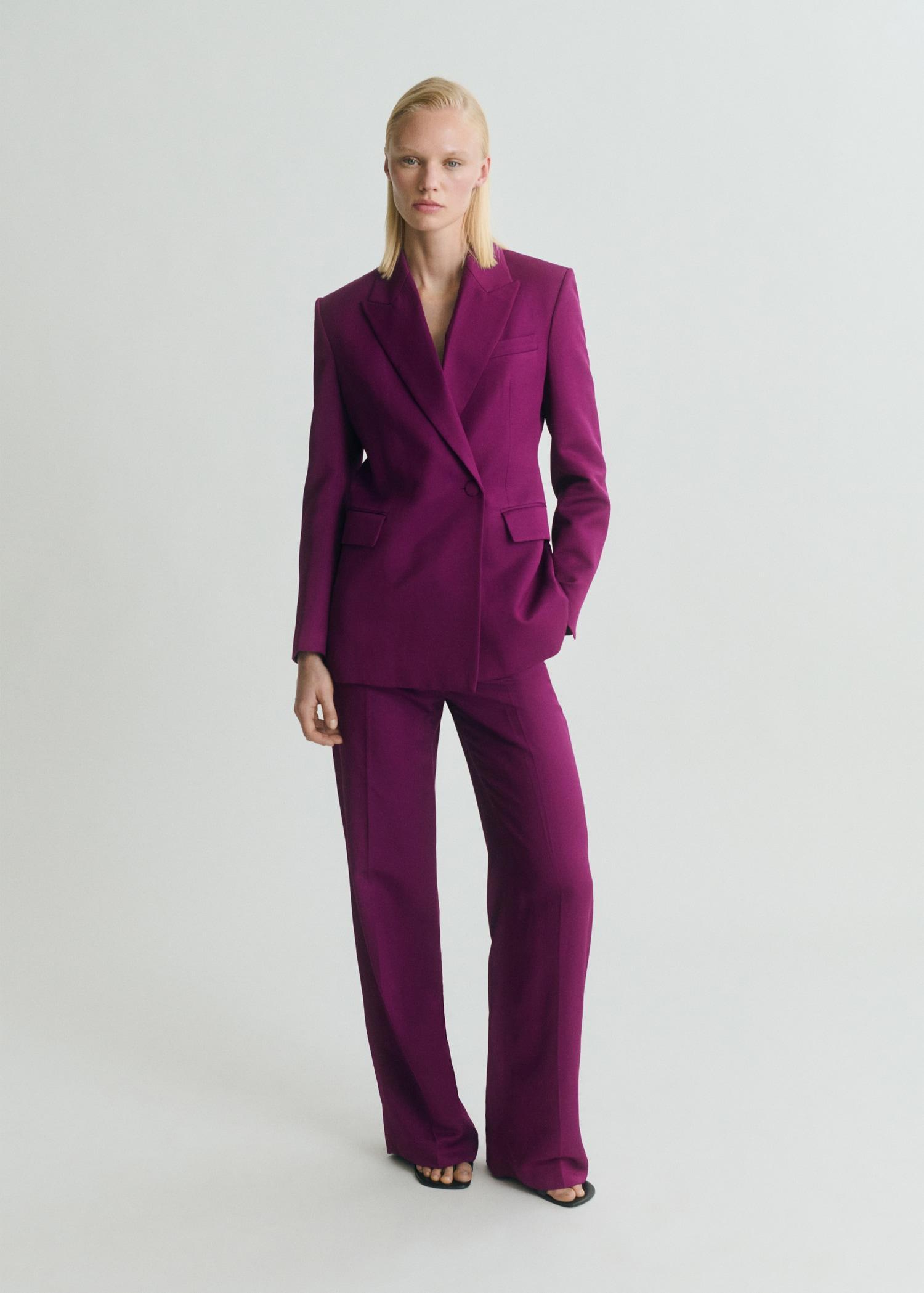 Linen-blend double-breasted suit blazer - Women | MANGO USA Product Image