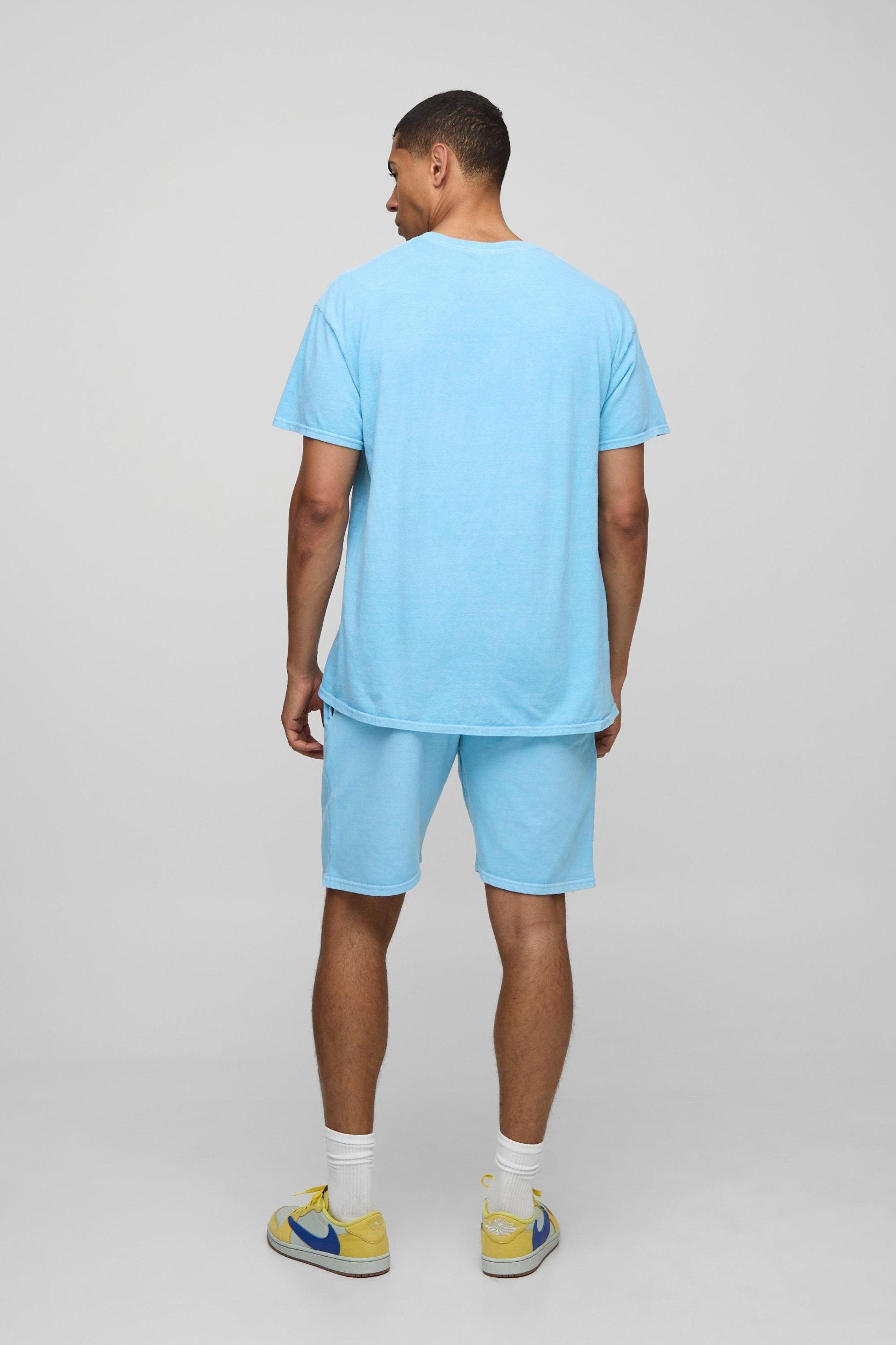 Light Blue Oversized Nirvana License T-Shirt & Short Set | boohooMAN USA Product Image