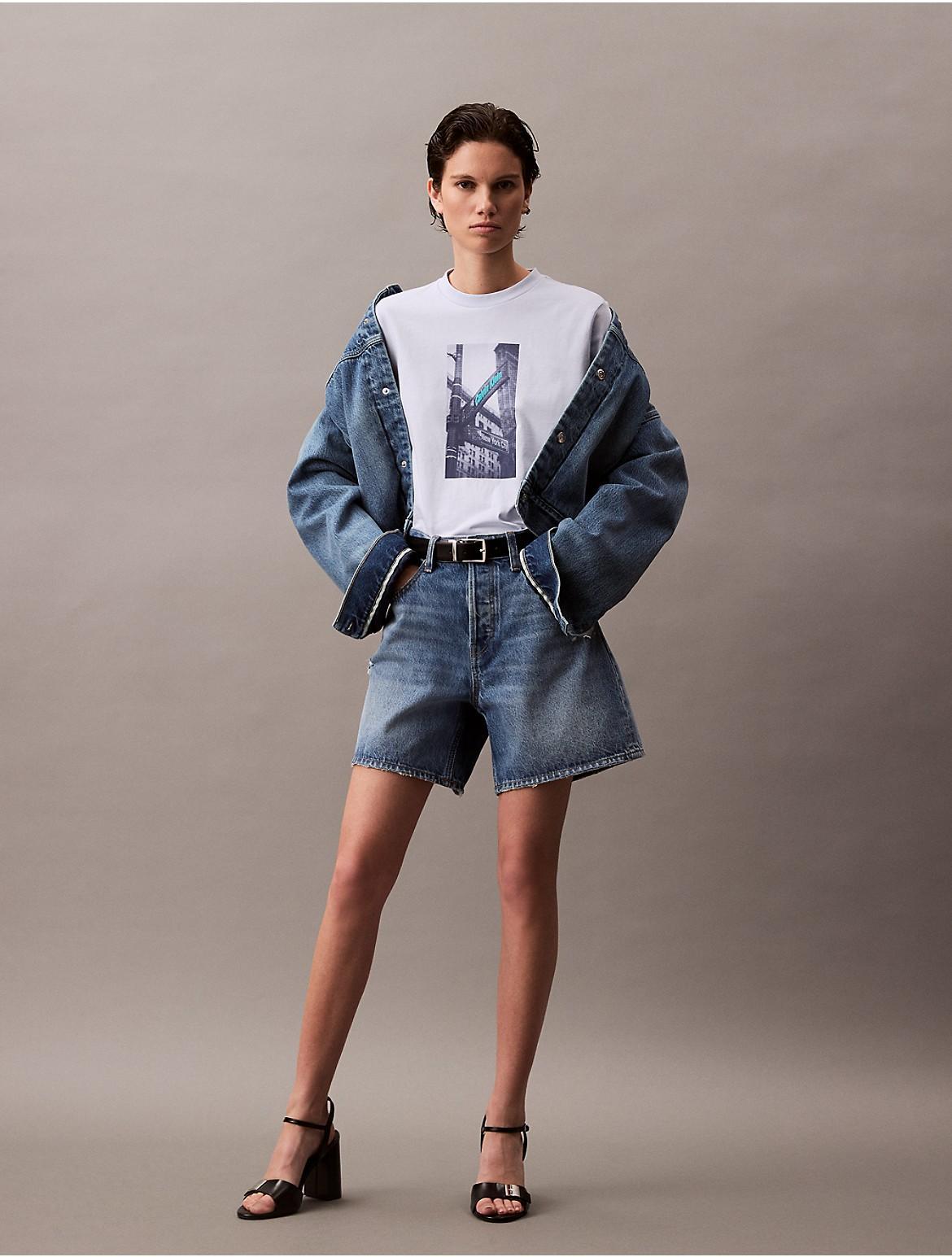 Calvin Klein Women's Street Sign Graphic Boxy T-Shirt - Blue - L Product Image