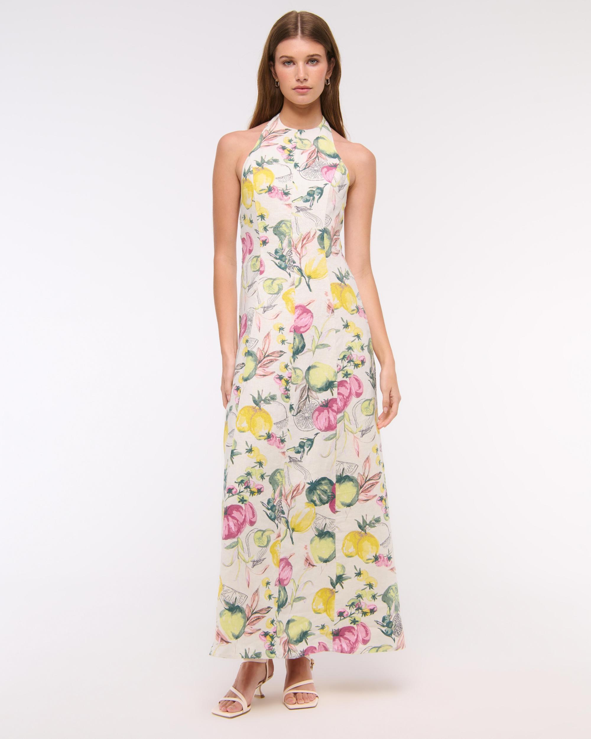 Premium Linen High-Neck Maxi Dress Product Image