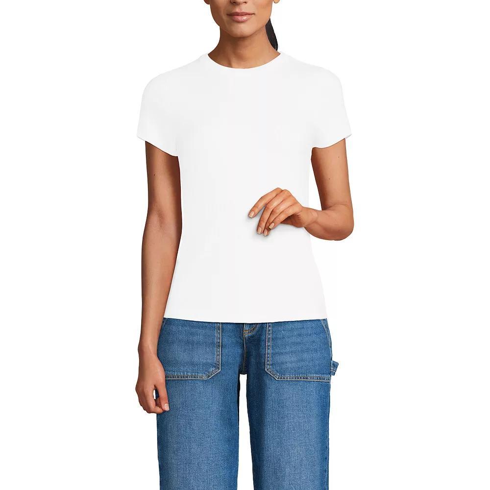 Women's Lands' End Drapey Rib Fitted Short Sleeve Mini T-Shirt, Size: Medium, Light Purple Product Image
