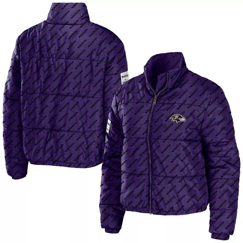 Women's WEAR by Erin Andrews Black New Orleans Saints Puffer Full-Zip Cropped Jacket, Size: 2XL Product Image