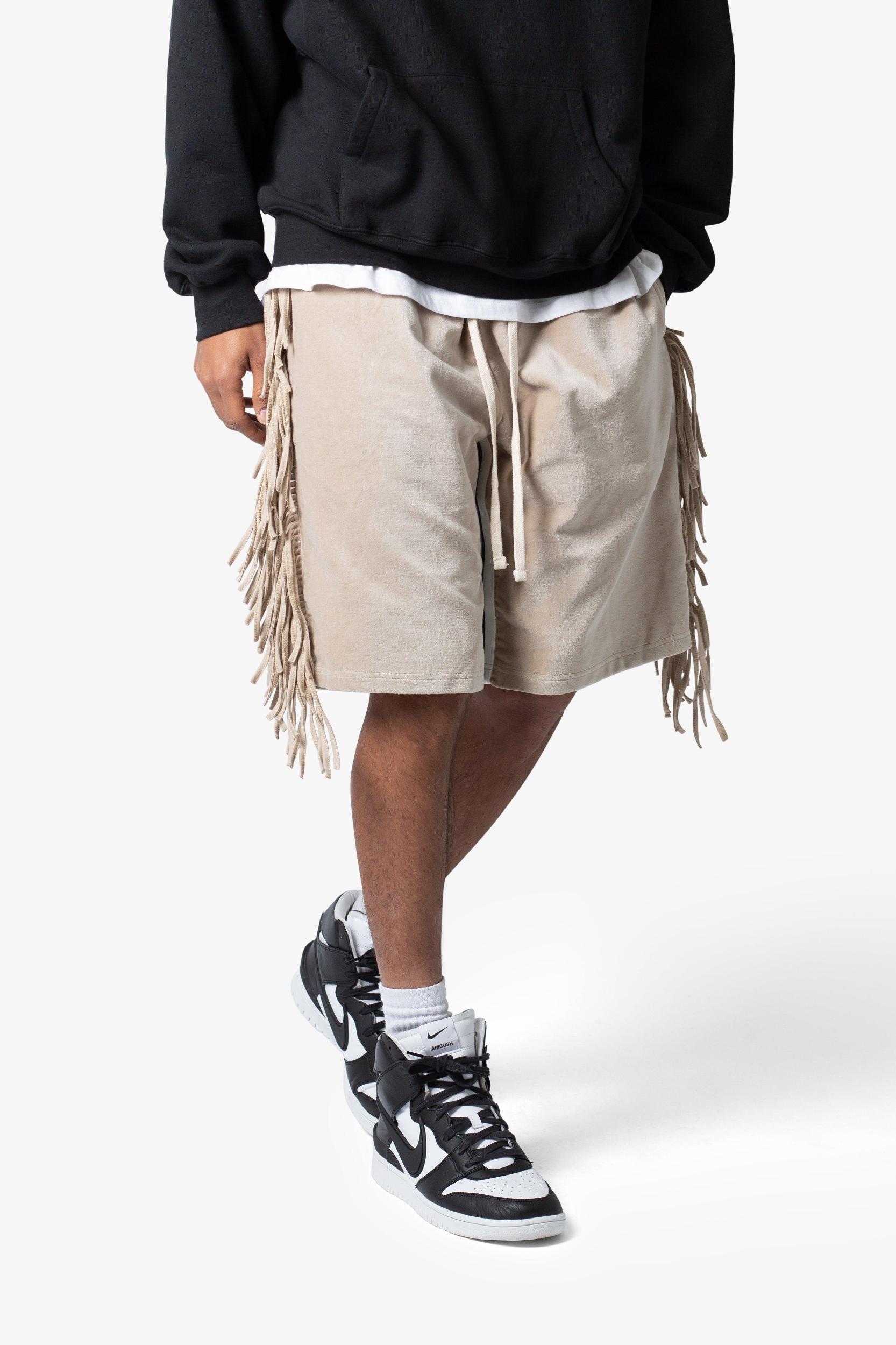 Fringe Velour Sweatshorts - Dust Product Image