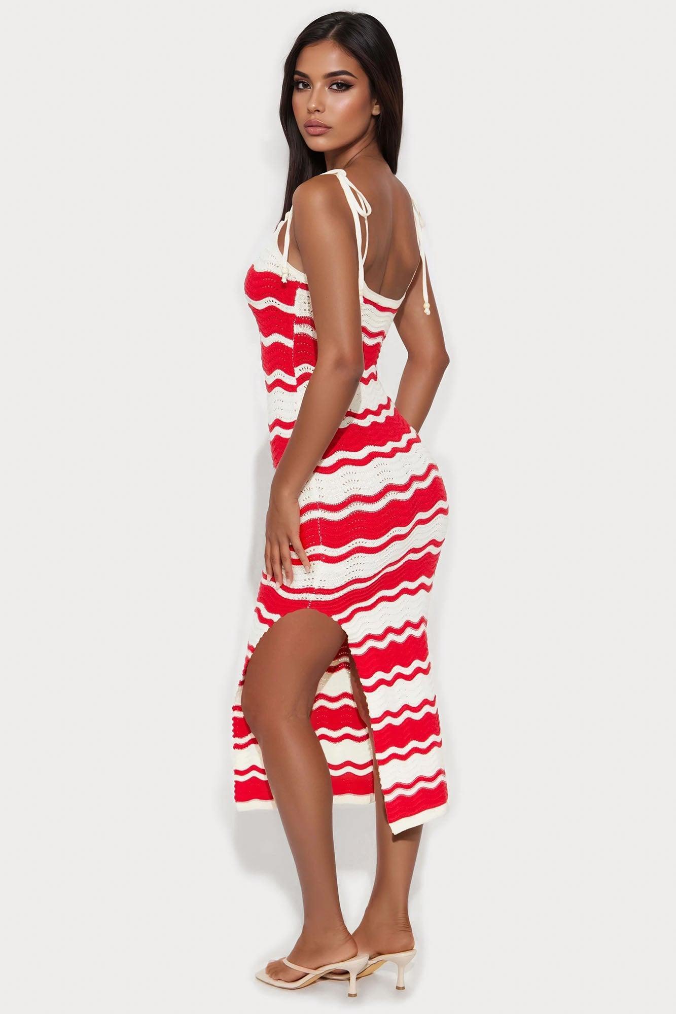 Sweet Sunset Crochet Maxi Dress - Red/combo Product Image