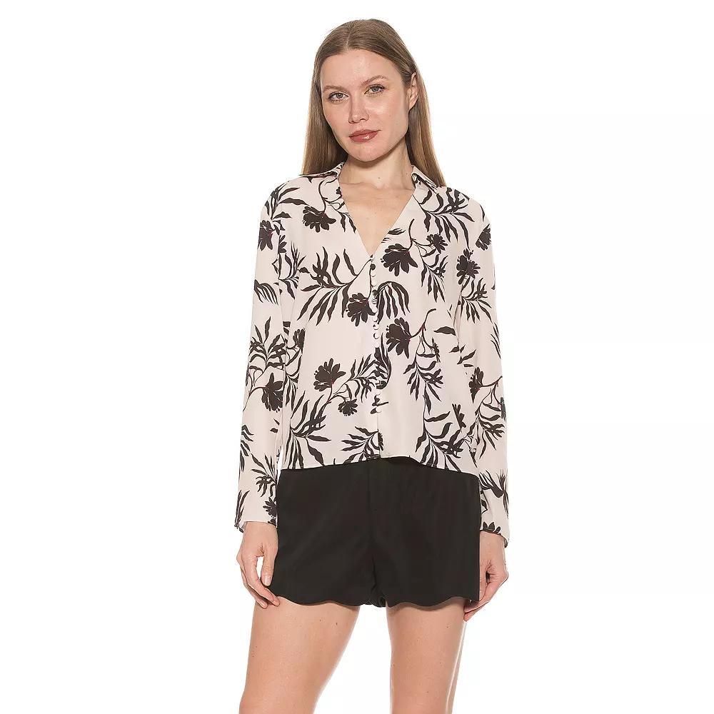 Women's ALEXIA ADMOR Lori Long Sleeve V-Neck Shirt, Size: Large, Ivory Product Image