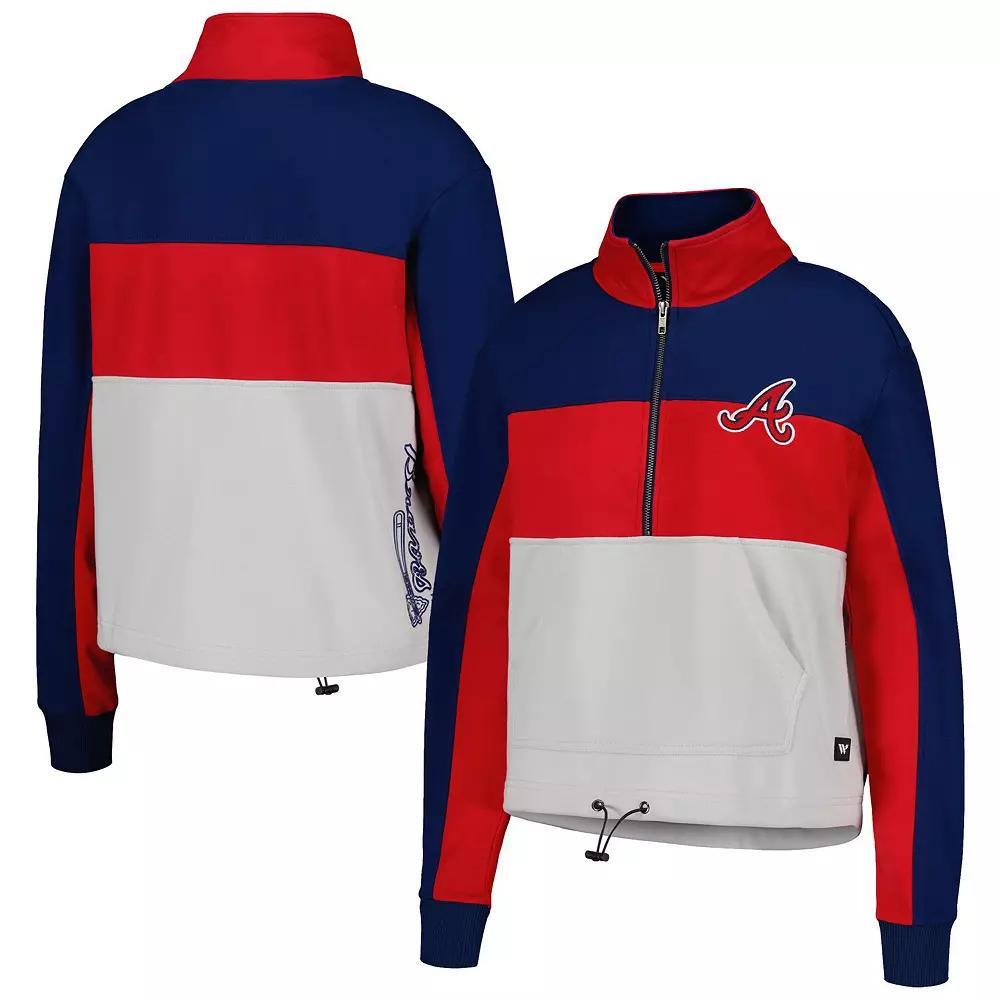 Women's The Wild Collective Red/Navy Atlanta Braves Women's Colorblock 1/4 Zip Jacket, Size: XL Product Image
