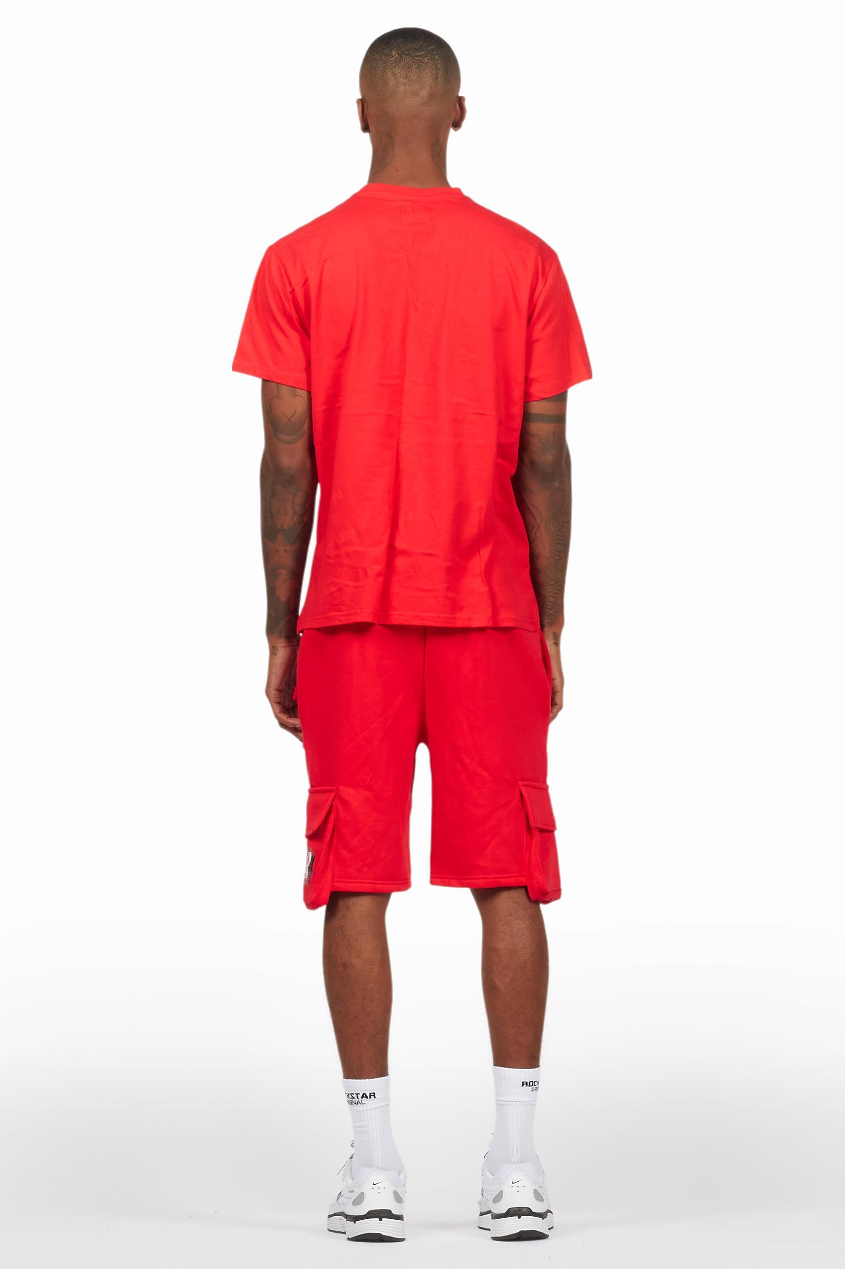 Racing Grung Red/Black T-Shirt Cargo Shorts Set Male Product Image