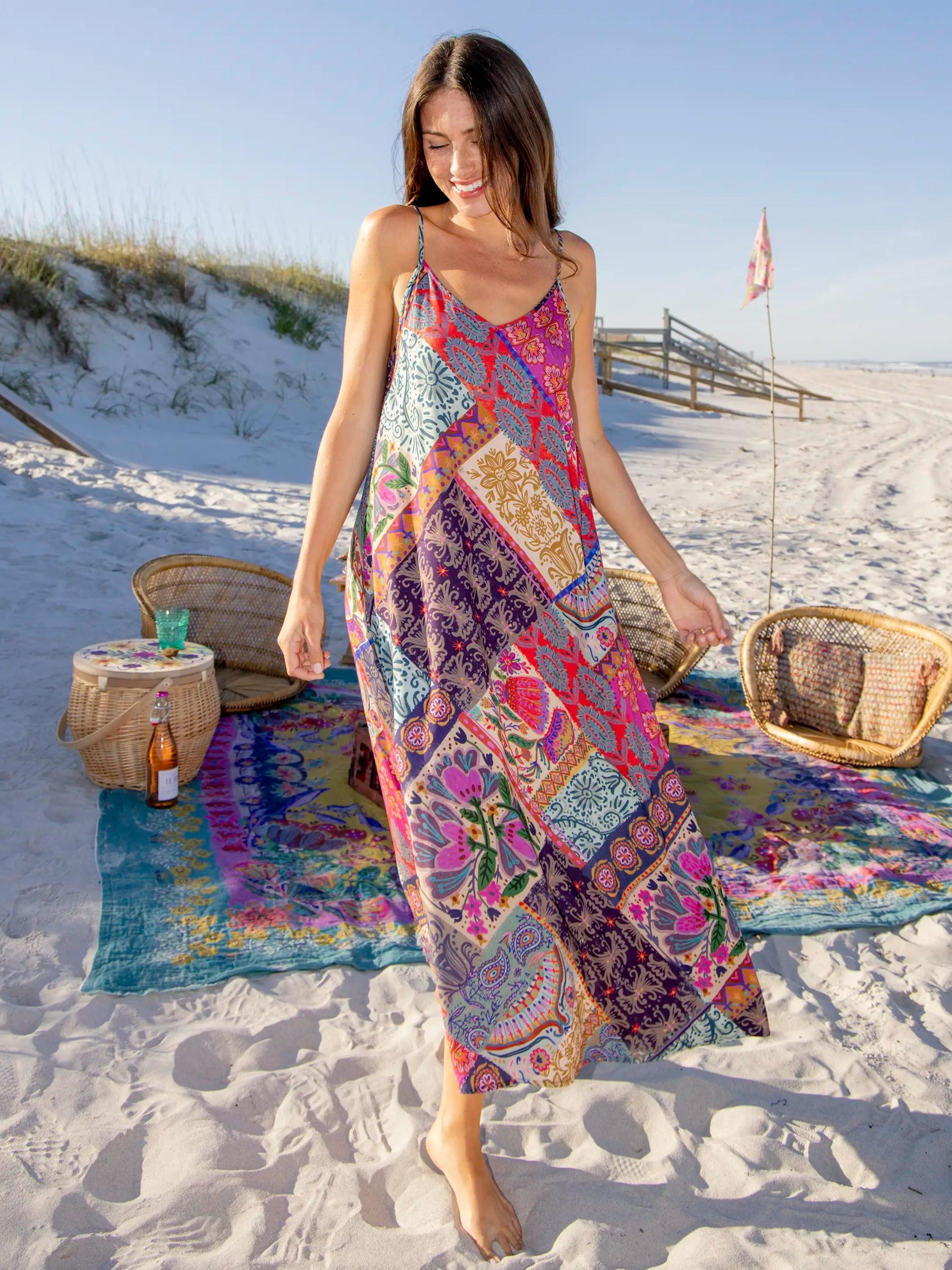Gracie Slip Maxi Dress - Boho Blooms Patchwork Product Image