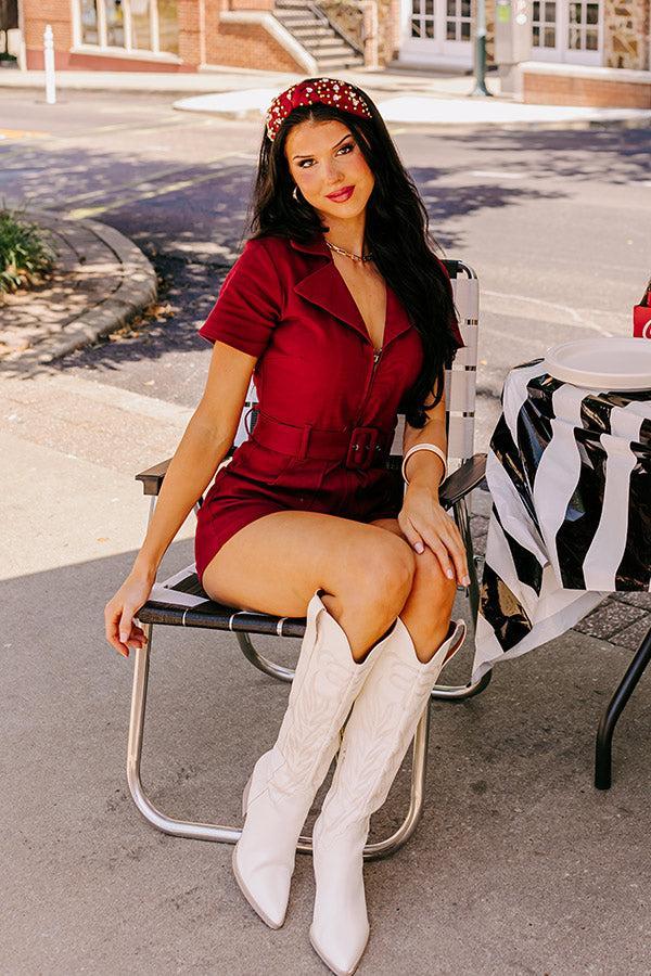 Stay Sophisticated Denim Romper In Wine Product Image