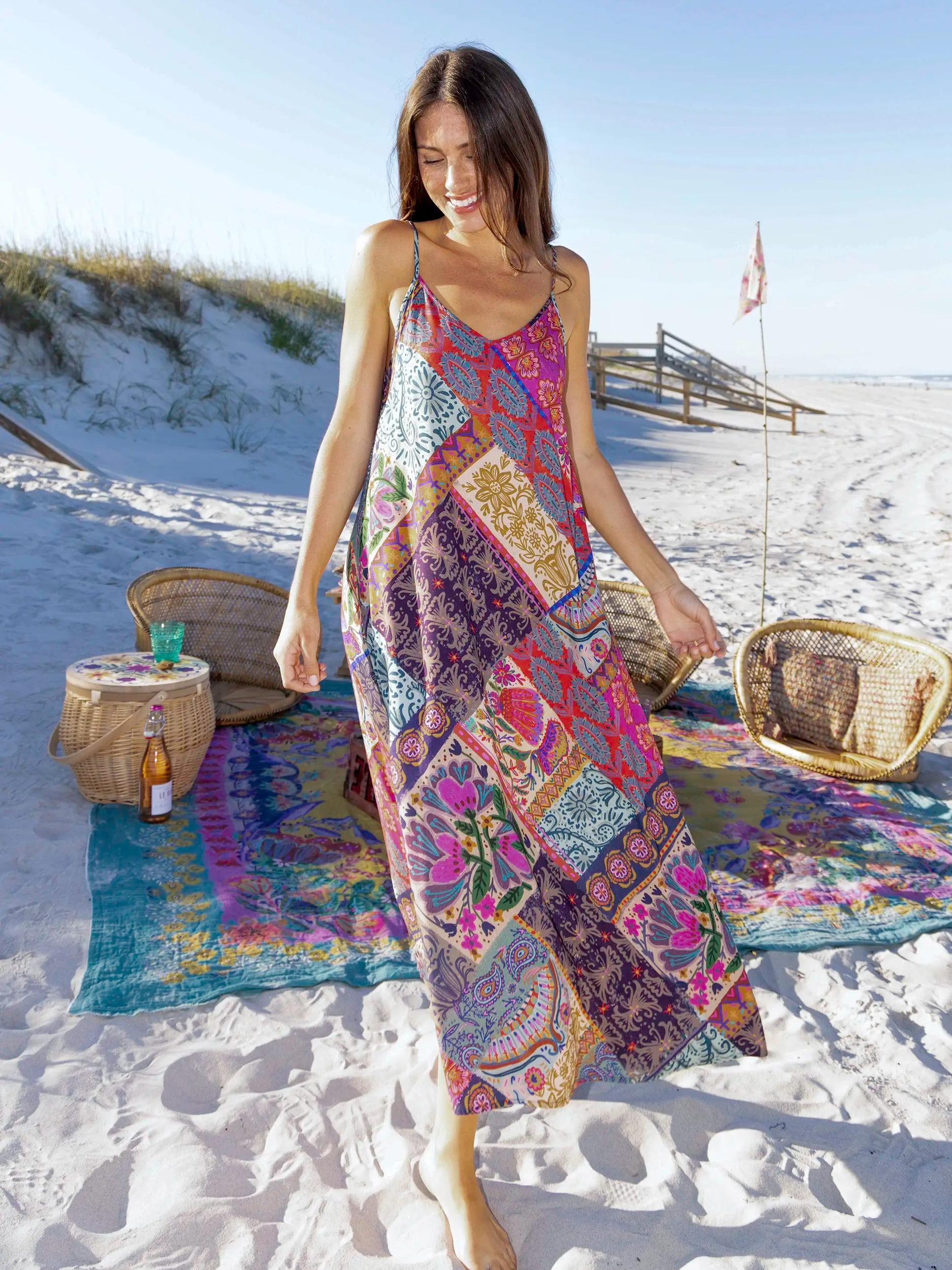 Gracie Slip Maxi Dress - Dark Patchwork Product Image
