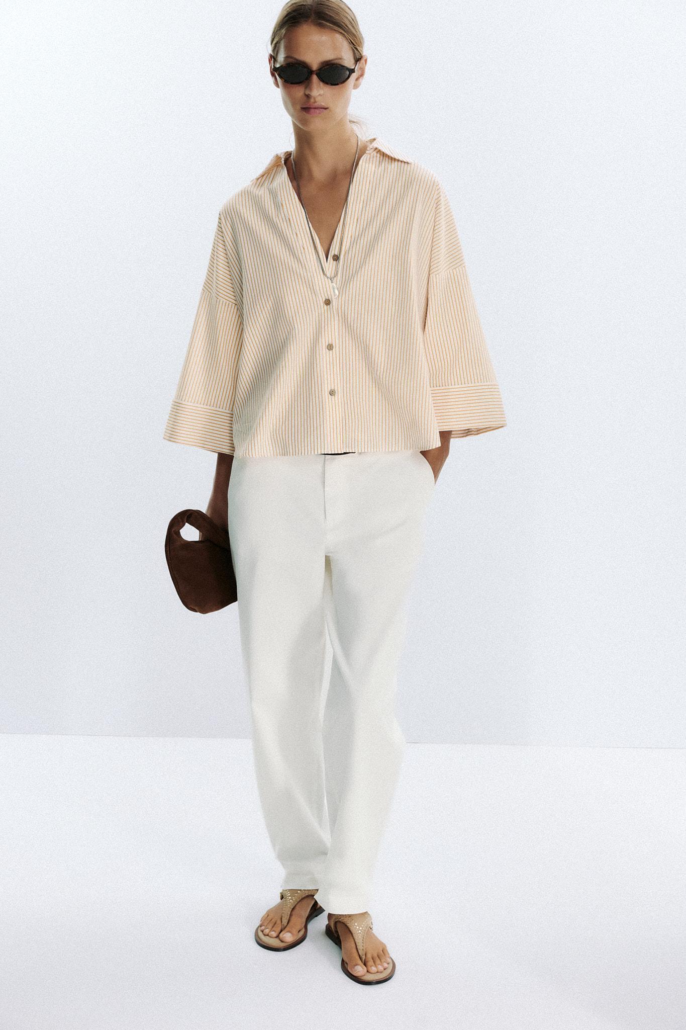 STRIPED POPLIN SHIRT WITH WIDE SLEEVES Product Image