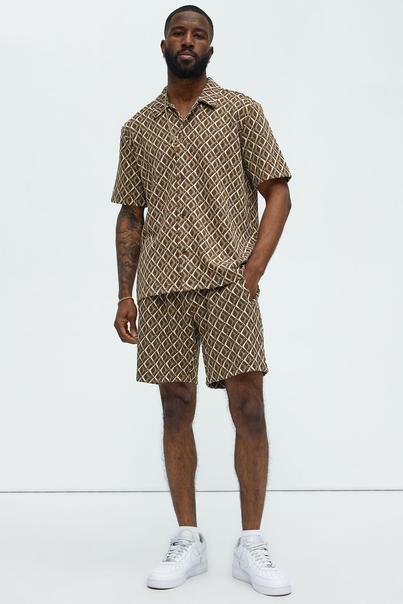 Diamonds Short Sleeve Button Up - Brown/combo Product Image