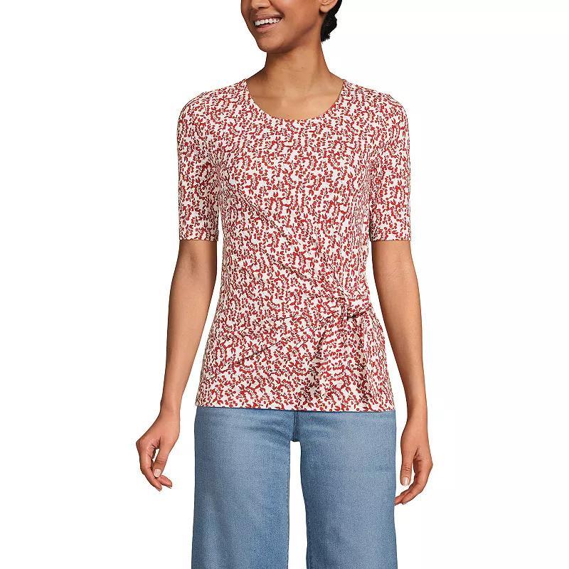 Petite Lands End Elbow Sleeve Tie Front Top, Womens Product Image
