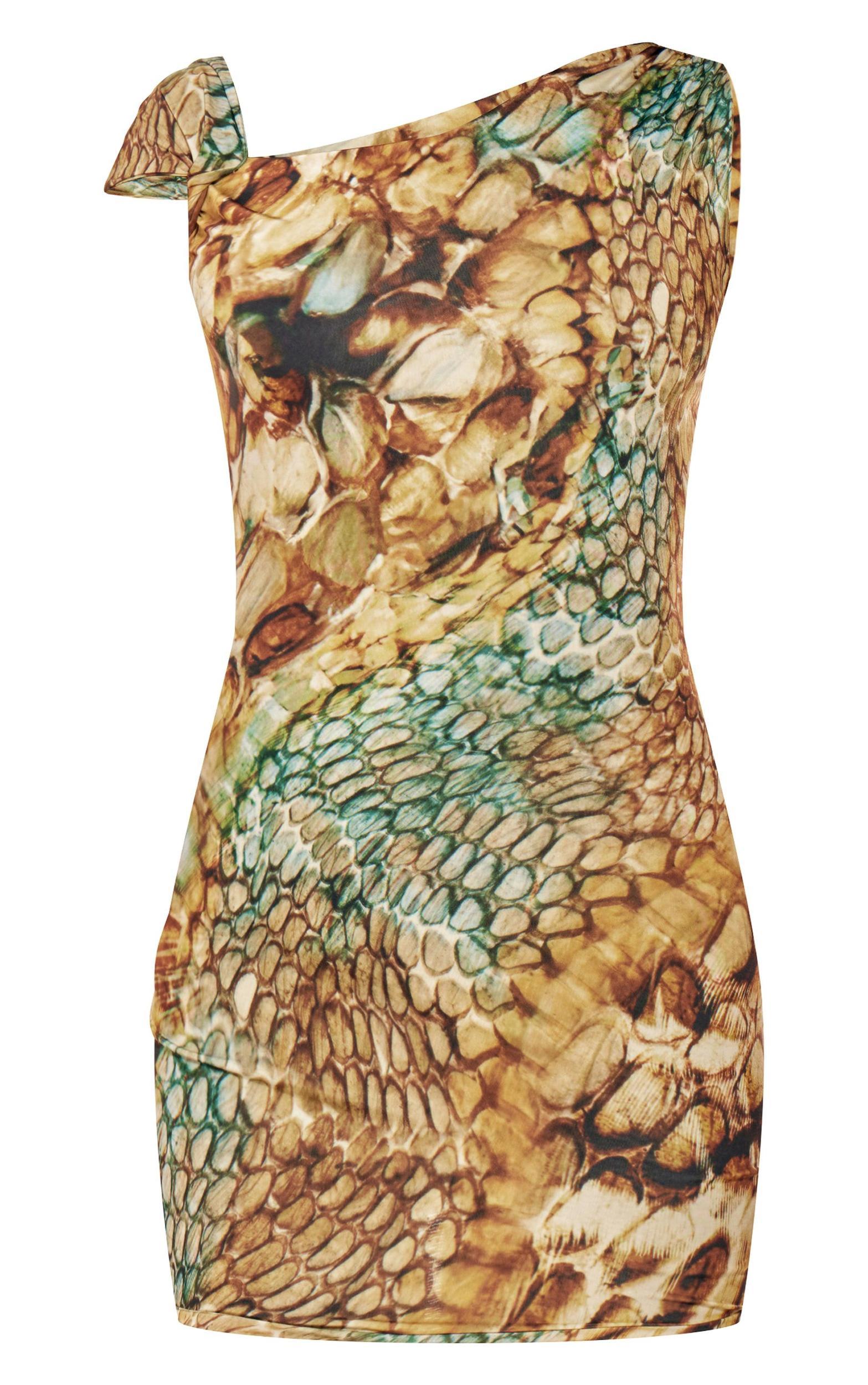 Multi Abstract Snake Print Double Layer Slinky Twist Bodycon Dress Product Image