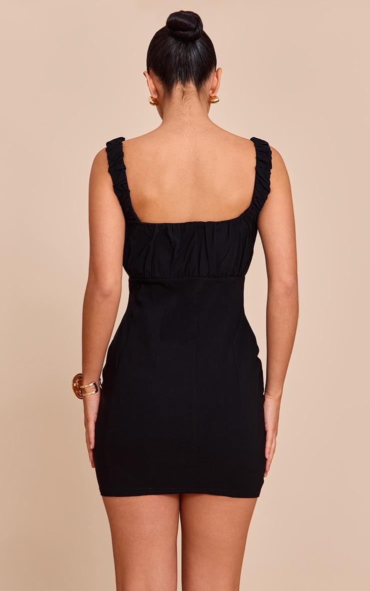 Black Stretch Woven Scoop Neck Ruched Bust Shift Dress Product Image