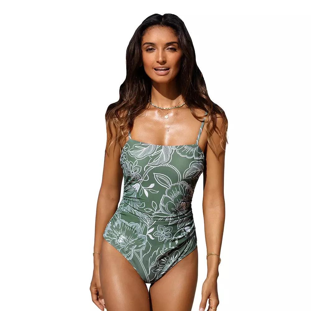 Womens Cupshe Floral Shirred Cutout One Piece Swimsuit Product Image