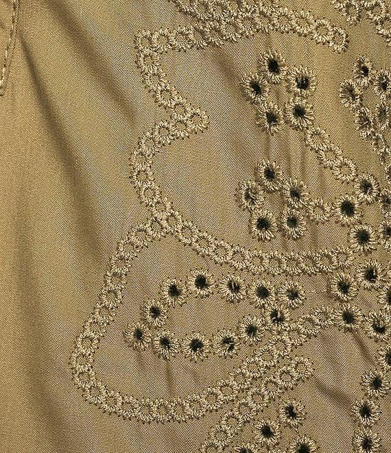 Current Air Eyelet Split Neck Long Sleeve Blouse Product Image